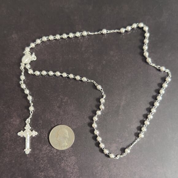 20in Long Rosary Beads Necklace Solid 925 Sterling Silver ITALY 4.8mm-NEW - Picture 10 of 13